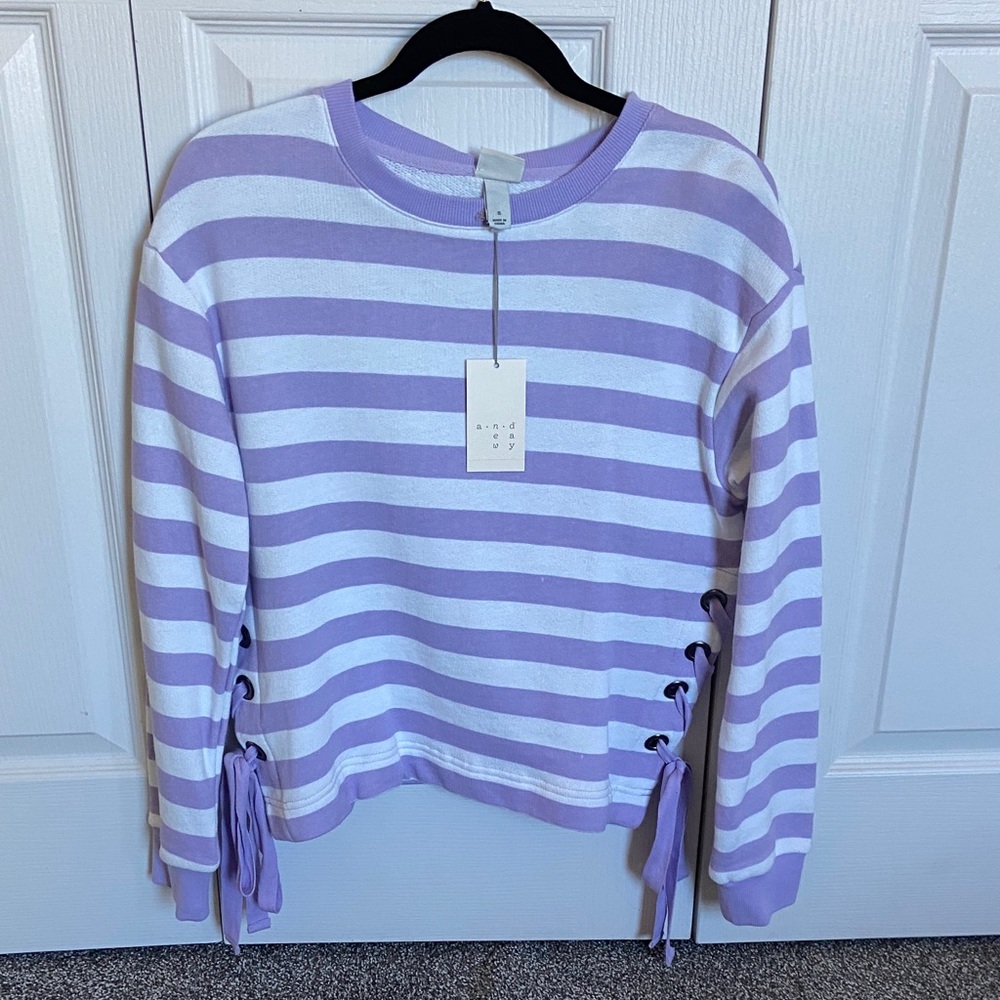 a new day Purple and White Striped Sweatshirt